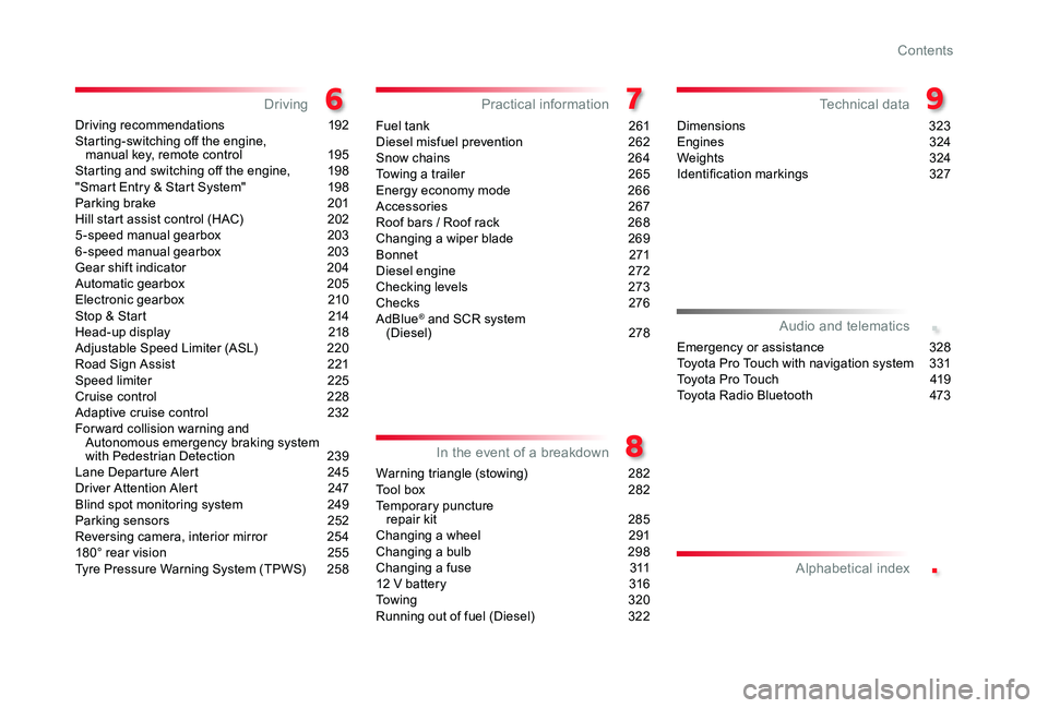 TOYOTA PROACE VERSO 2019 Owners Manual .
.
Driving recommendations 192Starting-switching off the engine, manual key, remote control 195Starting and switching off the engine, 198"Smart Entry & Start System" 198Parking brake 201H TOYOTA PROACE VERSO 2019 Owners Manual .
.
Driving recommendations 192Starting-switching off the engine, manual key, remote control 195Starting and switching off the engine, 198"Smart Entry & Start System" 198Parking brake 201H