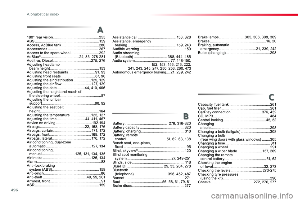TOYOTA PROACE VERSO 2019 Owners Manual 496
180° rear vision .............................................255ABS ...............................................................159Access, AdBlue tank .....................................280 TOYOTA PROACE VERSO 2019 Owners Manual 496
180° rear vision .............................................255ABS ...............................................................159Access, AdBlue tank .....................................280