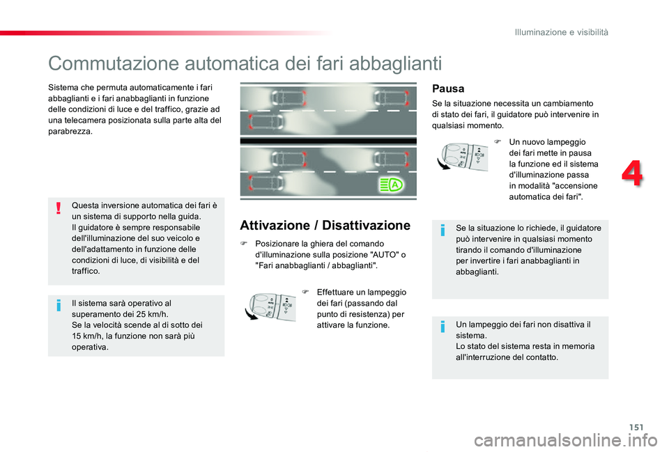 TOYOTA PROACE VERSO 2019 Manuale duso (in Italian) 151
Proace_Verso_IT_Chap04_eclairage-et-visibilite_ed01-2019
Commutazione automatica dei fari abbaglianti
Sistema che permuta automaticamente i fari abbaglianti e i fari anabbaglianti in funzione dell TOYOTA PROACE VERSO 2019 Manuale duso (in Italian) 151
Proace_Verso_IT_Chap04_eclairage-et-visibilite_ed01-2019
Commutazione automatica dei fari abbaglianti
Sistema che permuta automaticamente i fari abbaglianti e i fari anabbaglianti in funzione dell