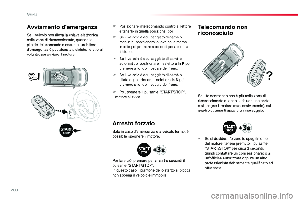 TOYOTA PROACE VERSO 2019  Manuale duso (in Italian) 200
Proace_Verso_IT_Chap06_conduite_ed01-2019
Avviamento d'emergenza
Se il veicolo non rileva la chiave elettronica nella zona di riconoscimento, quando la pila del telecomando è esaurita, un let