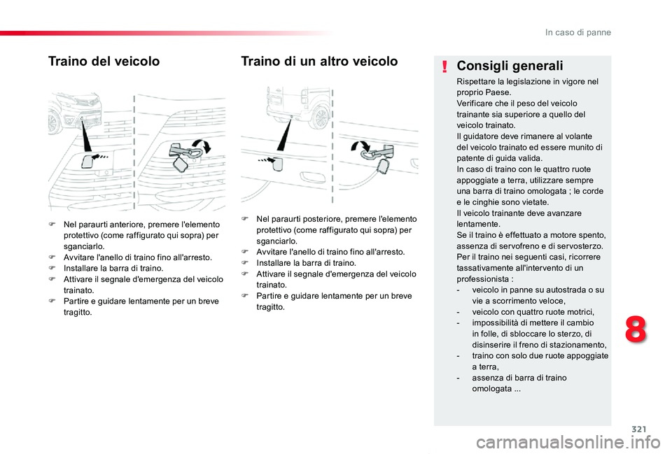TOYOTA PROACE VERSO 2019 Manuale duso (in Italian) 321
Proace_Verso_IT_Chap08_En-cas-de-panne_ed01-2019
F Nel paraurti anteriore, premere l'elemento protettivo (come raffigurato qui sopra) per sganciarlo.F Avvitare l'anello di traino fino all& TOYOTA PROACE VERSO 2019 Manuale duso (in Italian) 321
Proace_Verso_IT_Chap08_En-cas-de-panne_ed01-2019
F Nel paraurti anteriore, premere l'elemento protettivo (come raffigurato qui sopra) per sganciarlo.F Avvitare l'anello di traino fino all&