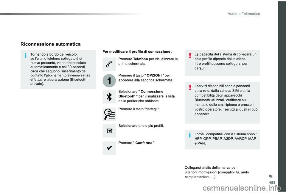 TOYOTA PROACE VERSO 2019  Manuale duso (in Italian) 453
1
Proace_Verso_IT_Chap10c_RCC-1_ed01-2019
Premere Telefono per visualizzare la prima schermata.
Selezionare " Connessione Bluetooth " per visualizzare la lista delle periferiche abbinate.
