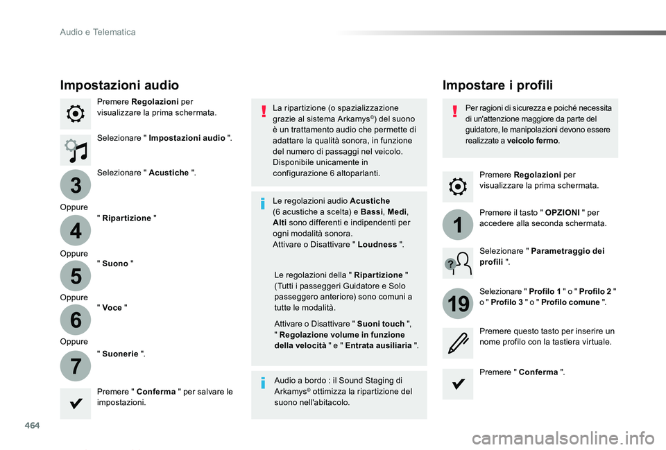 TOYOTA PROACE VERSO 2019  Manuale duso (in Italian) 464
3
4
5
6
7
1
19
Proace_Verso_IT_Chap10c_RCC-1_ed01-2019
Premere Regolazioni per visualizzare la prima schermata.
Impostare i profiliImpostazioni audio
Premere Regolazioni per visualizzare la prima 