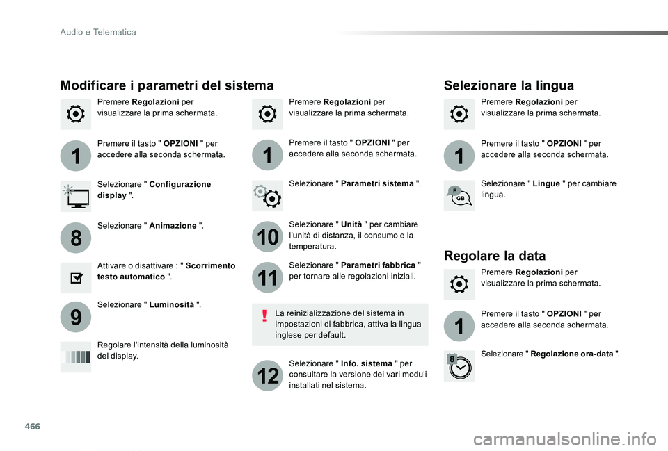 TOYOTA PROACE VERSO 2019  Manuale duso (in Italian) 466
111
10
11
12
8
91
Proace_Verso_IT_Chap10c_RCC-1_ed01-2019
Premere Regolazioni per visualizzare la prima schermata.Premere Regolazioni per visualizzare la prima schermata.Premere Regolazioni per vi