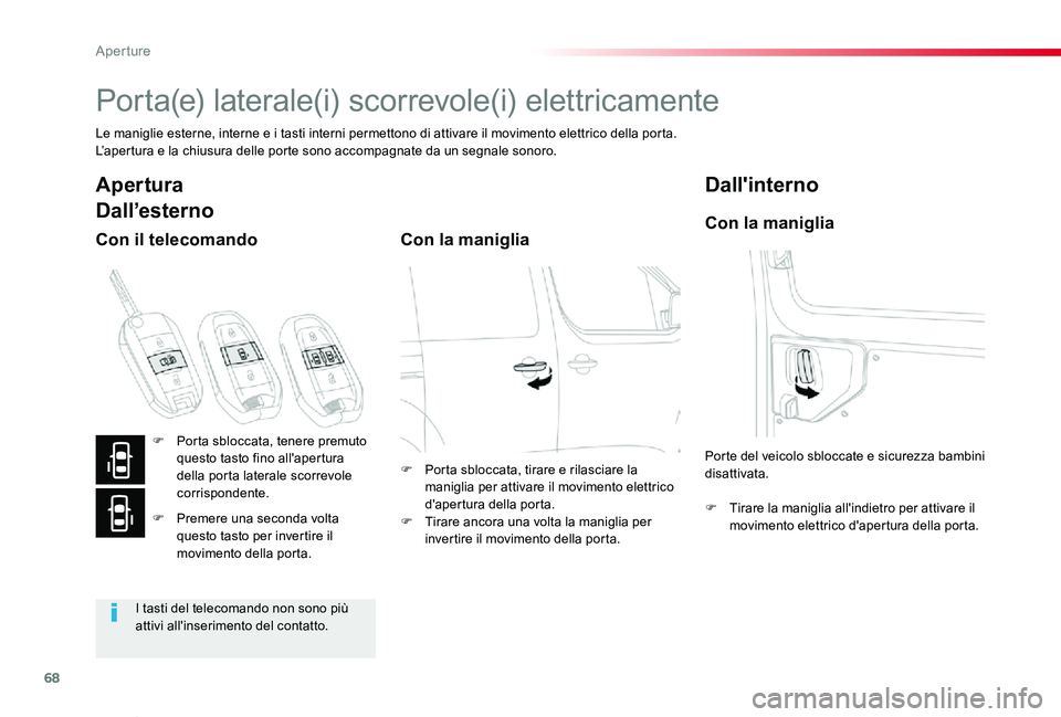 TOYOTA PROACE VERSO 2019 Manuale duso (in Italian) 68
Proace_Verso_IT_Chap02_ouvertures_ed01-2019
Porta(e) laterale(i) scorrevole(i) elettricamente
Le maniglie esterne, interne e i tasti interni permettono di attivare il movimento elettrico della port TOYOTA PROACE VERSO 2019 Manuale duso (in Italian) 68
Proace_Verso_IT_Chap02_ouvertures_ed01-2019
Porta(e) laterale(i) scorrevole(i) elettricamente
Le maniglie esterne, interne e i tasti interni permettono di attivare il movimento elettrico della port