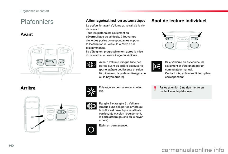TOYOTA PROACE VERSO 2019 Notices Demploi (in French) 140
Spot de lecture individuel
Arrière
PlafonniersAllumage/extinction automatique
Le plafonnier avant s'allume au retrait de la clé de contact.Tous les plafonniers s'allument au déverrouill TOYOTA PROACE VERSO 2019 Notices Demploi (in French) 140
Spot de lecture individuel
Arrière
PlafonniersAllumage/extinction automatique
Le plafonnier avant s'allume au retrait de la clé de contact.Tous les plafonniers s'allument au déverrouill