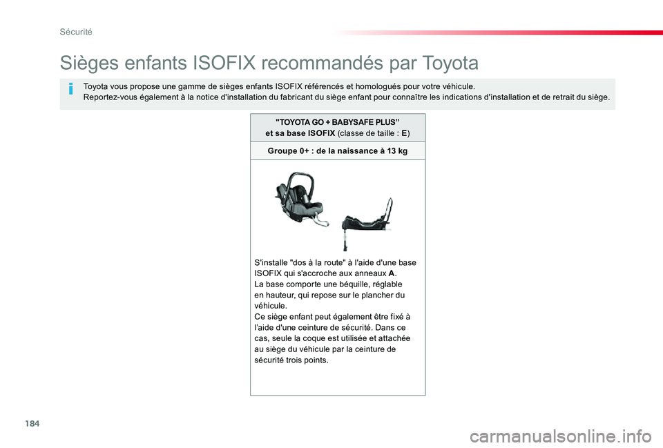 TOYOTA PROACE VERSO 2019 Notices Demploi (in French) 184
Sièges enfants ISOFIX recommandés par Toyota
Toyota vous propose une gamme de sièges enfants ISOFIX référencés et homologués pour votre véhicule.Reportez-vous également à la notice d' TOYOTA PROACE VERSO 2019 Notices Demploi (in French) 184
Sièges enfants ISOFIX recommandés par Toyota
Toyota vous propose une gamme de sièges enfants ISOFIX référencés et homologués pour votre véhicule.Reportez-vous également à la notice d'