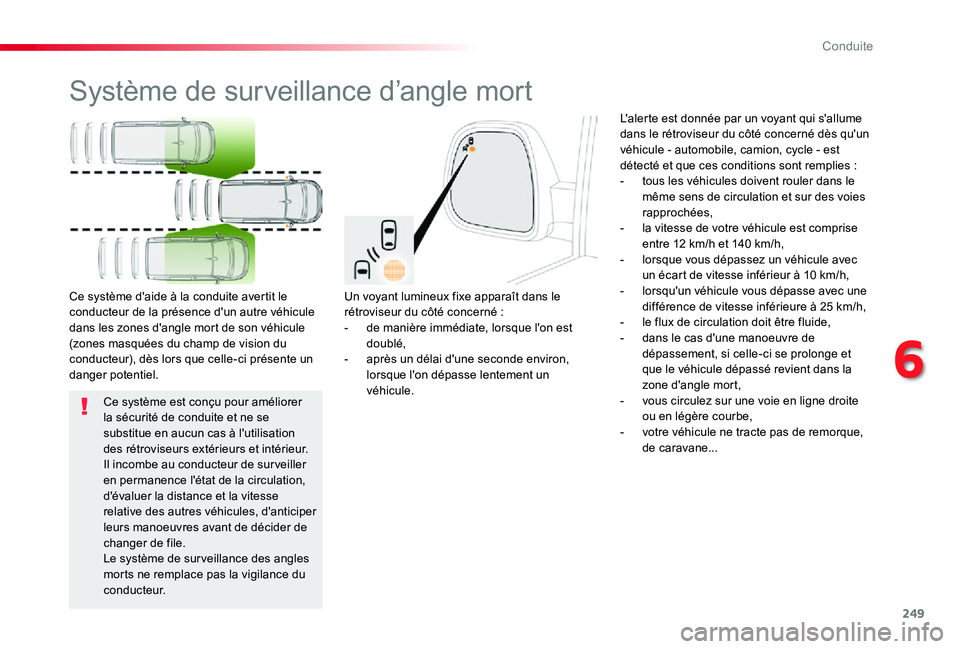 TOYOTA PROACE VERSO 2019 Notices Demploi (in French) 249
Système de surveillance d’angle mort
Un voyant lumineux fixe apparaît dans le rétroviseur du côté concerné :- de manière immédiate, lorsque l'on est doublé,- après un délai d' TOYOTA PROACE VERSO 2019 Notices Demploi (in French) 249
Système de surveillance d’angle mort
Un voyant lumineux fixe apparaît dans le rétroviseur du côté concerné :- de manière immédiate, lorsque l'on est doublé,- après un délai d'