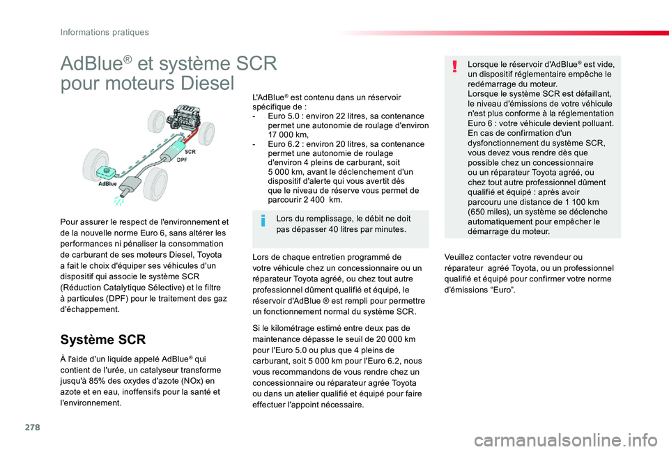 TOYOTA PROACE VERSO 2019 Notices Demploi (in French) 278
AdBlue® et système SCR
pour moteurs Diesel
Pour assurer le respect de l'environnement et de la nouvelle norme Euro 6, sans altérer les per formances ni pénaliser la consommation de carbura TOYOTA PROACE VERSO 2019 Notices Demploi (in French) 278
AdBlue® et système SCR
pour moteurs Diesel
Pour assurer le respect de l'environnement et de la nouvelle norme Euro 6, sans altérer les per formances ni pénaliser la consommation de carbura
