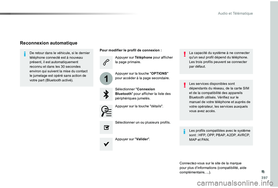 TOYOTA PROACE VERSO 2019  Notices Demploi (in French) 397
1
Appuyer sur Téléphone pour afficher la page primaire.
Sélectionner "Connexion Bluetooth" pour afficher la liste des périphériques jumelés.
De retour dans le véhicule, si le dernie