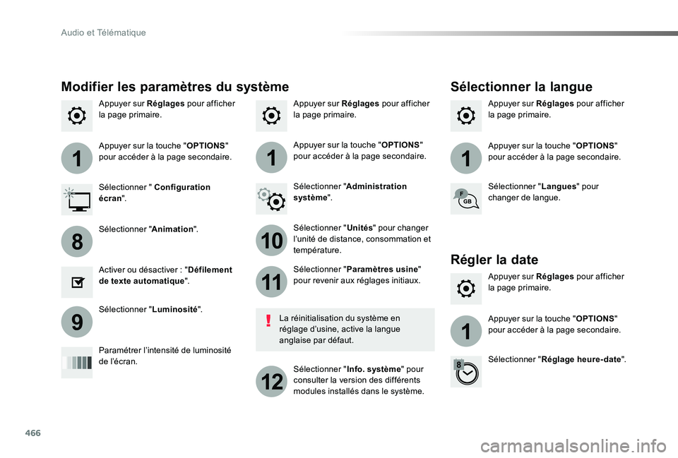 TOYOTA PROACE VERSO 2019  Notices Demploi (in French) 466
111
10
11
12
8
91
Appuyer sur Réglages pour afficher la page primaire.Appuyer sur Réglages pour afficher la page primaire.Appuyer sur Réglages pour afficher la page primaire.
Appuyer sur la tou