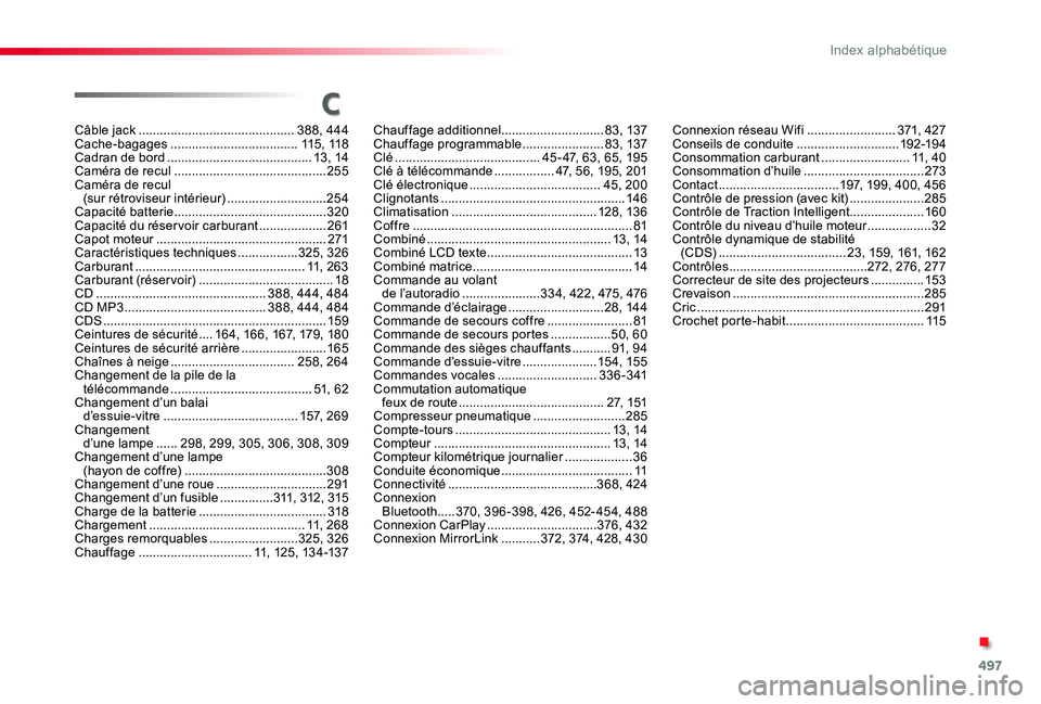 TOYOTA PROACE VERSO 2019 Notices Demploi (in French) 497
Câble jack ............................................388, 444Cache-bagages ....................................115, 11 8Cadran de bord .........................................13, 14Caméra de TOYOTA PROACE VERSO 2019 Notices Demploi (in French) 497
Câble jack ............................................388, 444Cache-bagages ....................................115, 11 8Cadran de bord .........................................13, 14Caméra de