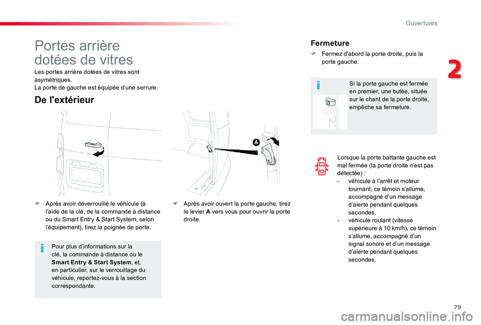 TOYOTA PROACE VERSO 2019 Notices Demploi (in French) 79
Lorsque la porte battante gauche est mal fermée (la porte droite n’est pas détectée) :- véhicule à l’arrêt et moteur tournant, ce témoin s’allume, accompagné d’un message d’alerte TOYOTA PROACE VERSO 2019 Notices Demploi (in French) 79
Lorsque la porte battante gauche est mal fermée (la porte droite n’est pas détectée) :- véhicule à l’arrêt et moteur tournant, ce témoin s’allume, accompagné d’un message d’alerte