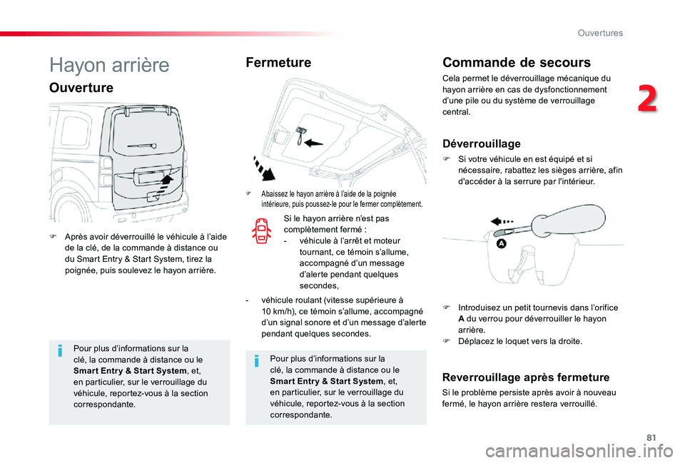 TOYOTA PROACE VERSO 2019  Notices Demploi (in French) 81
Pour plus d’informations sur la clé, la commande à distance ou le Smar t Entr y & Star t System, et, en particulier, sur le verrouillage du véhicule, reportez-vous à la section correspondante