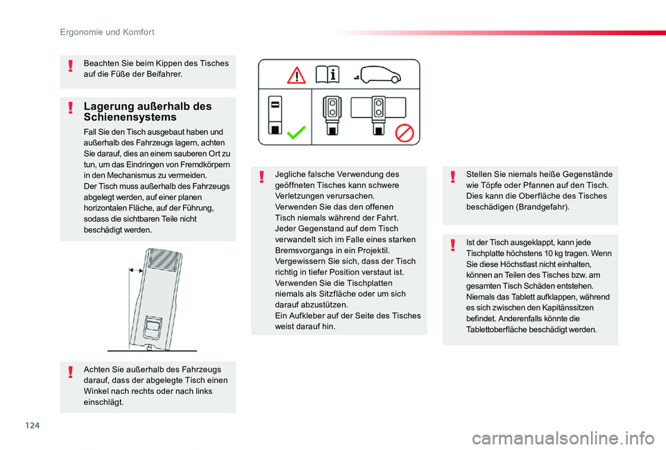 TOYOTA PROACE VERSO 2019 Betriebsanleitungen (in German) 124
Proace_Verso_de_Chap03_ergonomie-et-confort_ed01-2019
Beachten Sie beim Kippen des Tisches auf die Füße der Beifahrer.
Jegliche falsche Ver wendung des geöffneten Tisches kann schwere Verletzun TOYOTA PROACE VERSO 2019 Betriebsanleitungen (in German) 124
Proace_Verso_de_Chap03_ergonomie-et-confort_ed01-2019
Beachten Sie beim Kippen des Tisches auf die Füße der Beifahrer.
Jegliche falsche Ver wendung des geöffneten Tisches kann schwere Verletzun
