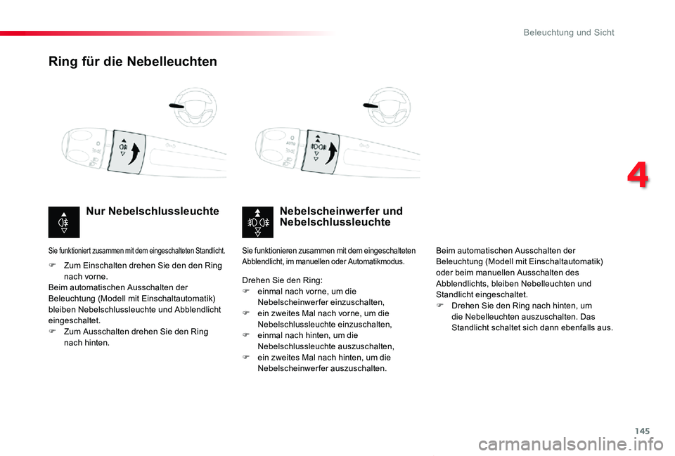 TOYOTA PROACE VERSO 2019 Betriebsanleitungen (in German) 145
Proace_Verso_de_Chap04_eclairage-et-visibilite_ed01-2019
Ring für die Nebelleuchten
Nebelscheinwerfer und NebelschlussleuchteNur Nebelschlussleuchte
F Zum Einschalten drehen Sie den den Ring nach TOYOTA PROACE VERSO 2019 Betriebsanleitungen (in German) 145
Proace_Verso_de_Chap04_eclairage-et-visibilite_ed01-2019
Ring für die Nebelleuchten
Nebelscheinwerfer und NebelschlussleuchteNur Nebelschlussleuchte
F Zum Einschalten drehen Sie den den Ring nach