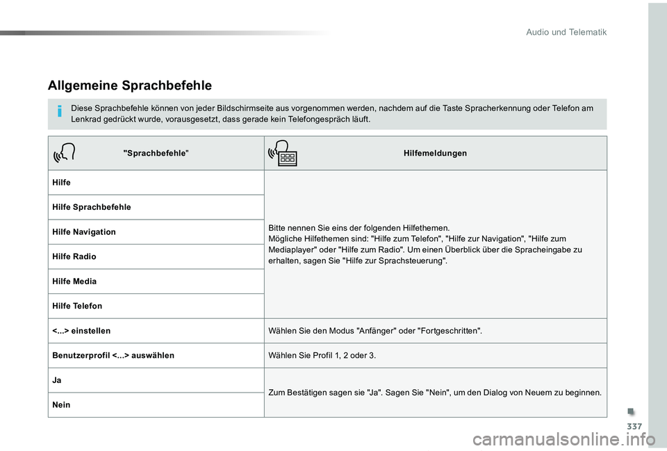 TOYOTA PROACE VERSO 2019 Betriebsanleitungen (in German) 337
Proace_Verso_de_Chap10b_NAC-1_ed01-2019
Allgemeine Sprachbefehle
Diese Sprachbefehle können von jeder Bildschirmseite aus vorgenommen werden, nachdem auf die Taste Spracherkennung oder Telefon am TOYOTA PROACE VERSO 2019 Betriebsanleitungen (in German) 337
Proace_Verso_de_Chap10b_NAC-1_ed01-2019
Allgemeine Sprachbefehle
Diese Sprachbefehle können von jeder Bildschirmseite aus vorgenommen werden, nachdem auf die Taste Spracherkennung oder Telefon am