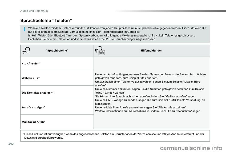 TOYOTA PROACE VERSO 2019 Betriebsanleitungen (in German) 340
Proace_Verso_de_Chap10b_NAC-1_ed01-2019
"Sprachbefehle"Hilfemeldungen
<...> Anrufen*
Um einen Anruf zu tätigen, nennen Sie den Namen der Person, die Sie anrufen möchten, gefolgt von " TOYOTA PROACE VERSO 2019 Betriebsanleitungen (in German) 340
Proace_Verso_de_Chap10b_NAC-1_ed01-2019
"Sprachbefehle"Hilfemeldungen
<...> Anrufen*
Um einen Anruf zu tätigen, nennen Sie den Namen der Person, die Sie anrufen möchten, gefolgt von "