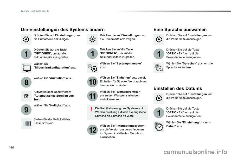 TOYOTA PROACE VERSO 2019  Betriebsanleitungen (in German) 466
111
10
11
12
8
91
Proace_Verso_de_Chap10c_RCC-1_ed01-2019
Drücken Sie auf Einstellungen, um die Primärseite anzuzeigen.Drücken Sie auf Einstellungen, um die Primärseite anzuzeigen.Drücken Sie