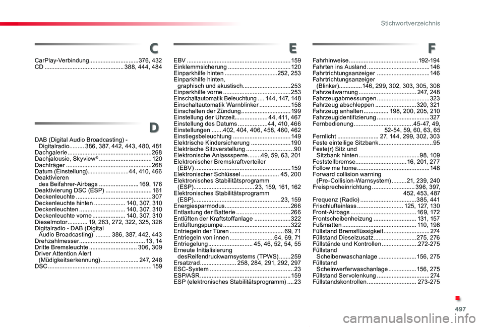 TOYOTA PROACE VERSO 2019  Betriebsanleitungen (in German) 497
Proace_Verso_de_Chap11_index-alpha_ed01-2019
CarPlay-Verbindung..............................376, 432CD ................................................388, 444, 484
DAB (Digital Audio Broadcastin