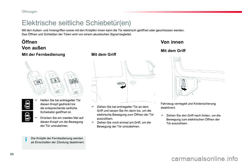 TOYOTA PROACE VERSO 2019 Betriebsanleitungen (in German) 68
Proace_Verso_de_Chap02_ouvertures_ed01-2019
Elektrische seitliche Schiebetür(en)
Mit den Außen- und Innengriffen sowie mit den Knöpfen innen kann die Tür elektrisch geöffnet oder geschlossen w TOYOTA PROACE VERSO 2019 Betriebsanleitungen (in German) 68
Proace_Verso_de_Chap02_ouvertures_ed01-2019
Elektrische seitliche Schiebetür(en)
Mit den Außen- und Innengriffen sowie mit den Knöpfen innen kann die Tür elektrisch geöffnet oder geschlossen w