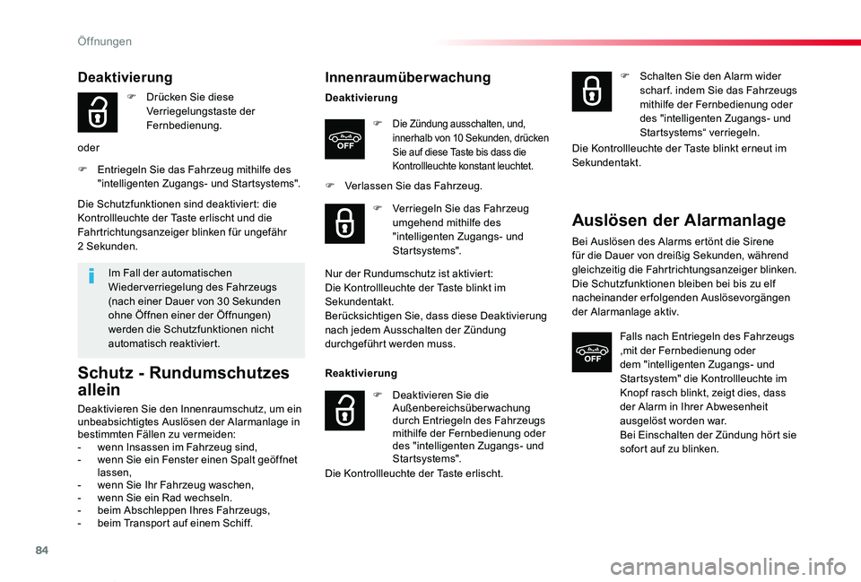 TOYOTA PROACE VERSO 2019 Betriebsanleitungen (in German) 84
Proace_Verso_de_Chap02_ouvertures_ed01-2019
Innenraumüberwachung
Deaktivierung
F Die Zündung ausschalten, und, innerhalb von 10 Sekunden, drücken Sie auf diese Taste bis dass die Kontrollleuchte TOYOTA PROACE VERSO 2019 Betriebsanleitungen (in German) 84
Proace_Verso_de_Chap02_ouvertures_ed01-2019
Innenraumüberwachung
Deaktivierung
F Die Zündung ausschalten, und, innerhalb von 10 Sekunden, drücken Sie auf diese Taste bis dass die Kontrollleuchte