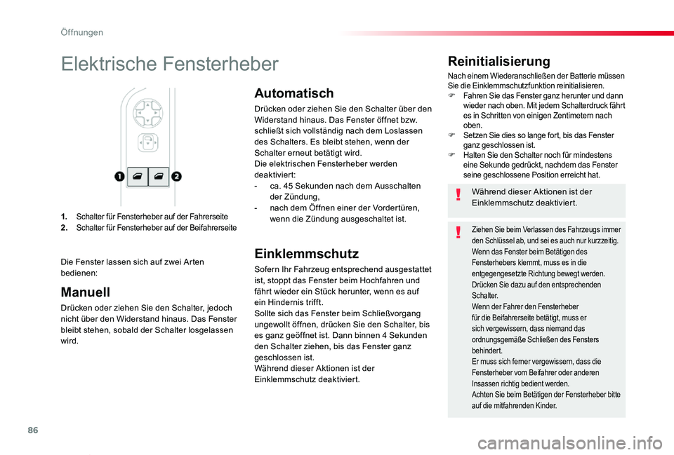 TOYOTA PROACE VERSO 2019 Betriebsanleitungen (in German) 86
Proace_Verso_de_Chap02_ouvertures_ed01-2019
1. Schalter für Fensterheber auf der Fahrerseite2. Schalter für Fensterheber auf der Beifahrerseite
Reinitialisierung
Nach einem Wiederanschließen der TOYOTA PROACE VERSO 2019 Betriebsanleitungen (in German) 86
Proace_Verso_de_Chap02_ouvertures_ed01-2019
1. Schalter für Fensterheber auf der Fahrerseite2. Schalter für Fensterheber auf der Beifahrerseite
Reinitialisierung
Nach einem Wiederanschließen der