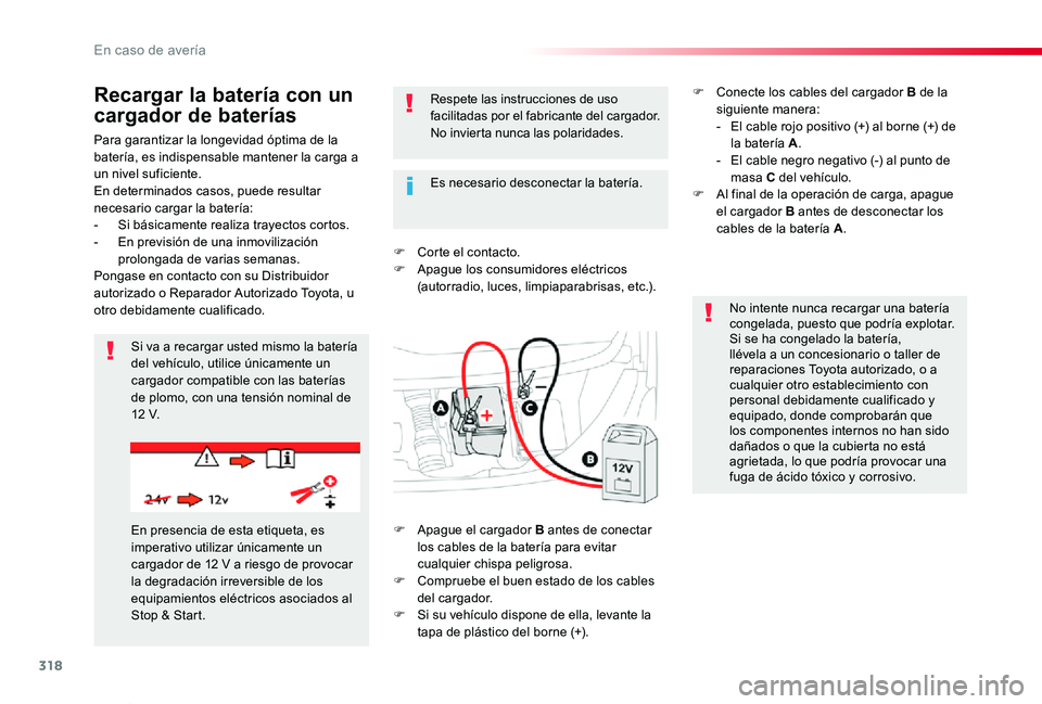 TOYOTA PROACE VERSO 2019 Manuale de Empleo (in Spanish) 318
ProaceVerso_es_Chap08_En-cas-de-panne_ed01-2019
Para garantizar la longevidad óptima de la batería, es indispensable mantener la carga a un nivel suficiente.En determinados casos, puede resultar TOYOTA PROACE VERSO 2019 Manuale de Empleo (in Spanish) 318
ProaceVerso_es_Chap08_En-cas-de-panne_ed01-2019
Para garantizar la longevidad óptima de la batería, es indispensable mantener la carga a un nivel suficiente.En determinados casos, puede resultar