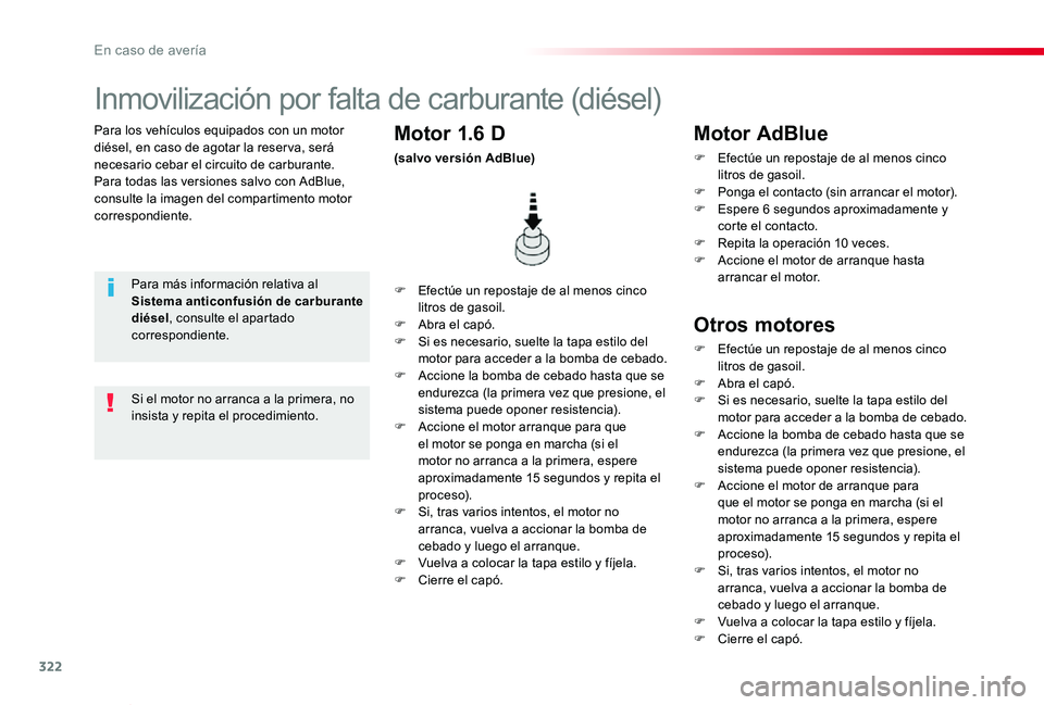 TOYOTA PROACE VERSO 2019 Manuale de Empleo (in Spanish) 322
ProaceVerso_es_Chap08_En-cas-de-panne_ed01-2019
Para los vehículos equipados con un motor diésel, en caso de agotar la reser va, será necesario cebar el circuito de carburante.Para todas las ve TOYOTA PROACE VERSO 2019 Manuale de Empleo (in Spanish) 322
ProaceVerso_es_Chap08_En-cas-de-panne_ed01-2019
Para los vehículos equipados con un motor diésel, en caso de agotar la reser va, será necesario cebar el circuito de carburante.Para todas las ve