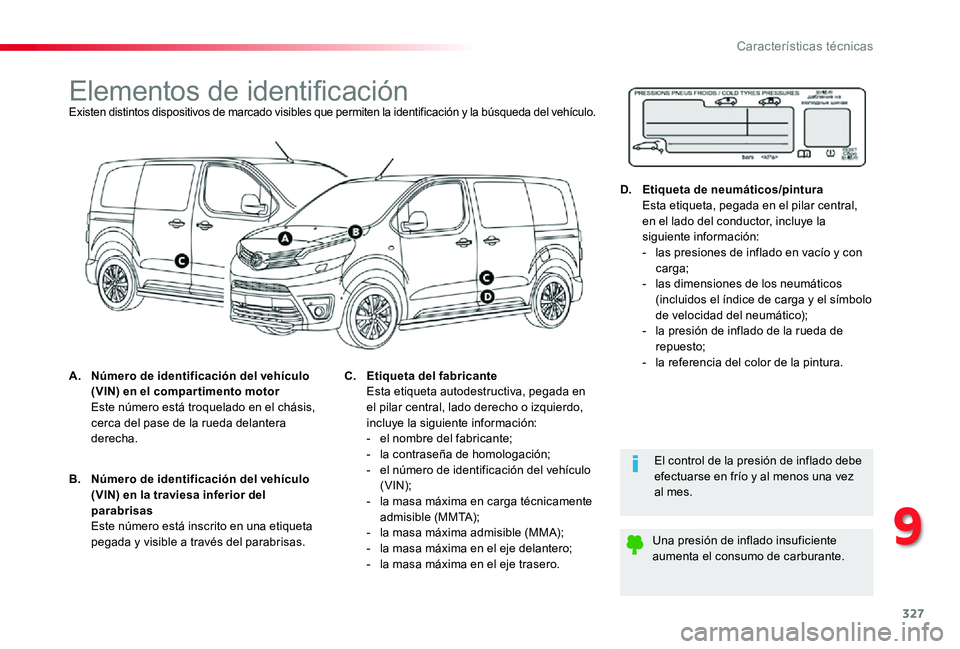 TOYOTA PROACE VERSO 2019 Manuale de Empleo (in Spanish) 327
ProaceVerso_es_Chap09_caracteristiques-techniques_ed01-2019
Elementos de identificaciónExisten distintos dispositivos de marcado visibles que permiten la identificación y la búsqueda del vehíc TOYOTA PROACE VERSO 2019 Manuale de Empleo (in Spanish) 327
ProaceVerso_es_Chap09_caracteristiques-techniques_ed01-2019
Elementos de identificaciónExisten distintos dispositivos de marcado visibles que permiten la identificación y la búsqueda del vehíc