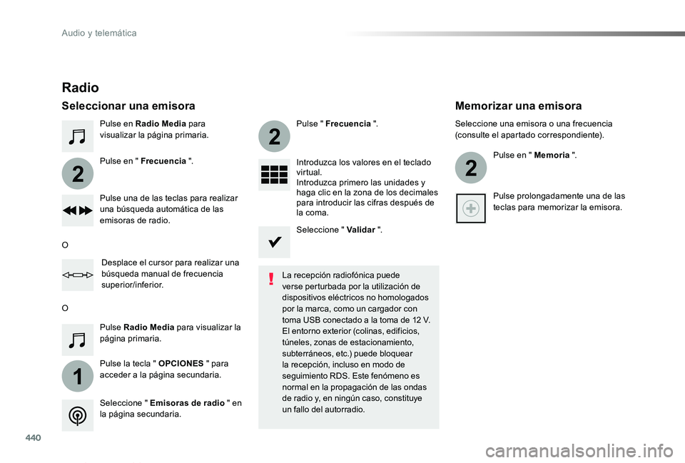 TOYOTA PROACE VERSO 2019 Manuale de Empleo (in Spanish) 440
1
2
2
2
ProaceVerso_es_Chap10c_RCC-1_ed01-2019
Pulse en Radio Media para visualizar la página primaria.
Pulse la tecla " OPCIONES " para acceder a la página secundaria.
Pulse en " Fr TOYOTA PROACE VERSO 2019 Manuale de Empleo (in Spanish) 440
1
2
2
2
ProaceVerso_es_Chap10c_RCC-1_ed01-2019
Pulse en Radio Media para visualizar la página primaria.
Pulse la tecla " OPCIONES " para acceder a la página secundaria.
Pulse en " Fr