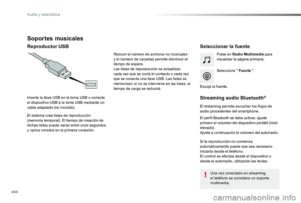 TOYOTA PROACE VERSO 2019 Manuale de Empleo (in Spanish) 444
ProaceVerso_es_Chap10c_RCC-1_ed01-2019
Soportes musicales
Reproductor USBSeleccionar la fuente
Seleccione " Fuente ".
Pulse en Radio Multimedia para visualizar la página primaria.
El sist TOYOTA PROACE VERSO 2019 Manuale de Empleo (in Spanish) 444
ProaceVerso_es_Chap10c_RCC-1_ed01-2019
Soportes musicales
Reproductor USBSeleccionar la fuente
Seleccione " Fuente ".
Pulse en Radio Multimedia para visualizar la página primaria.
El sist