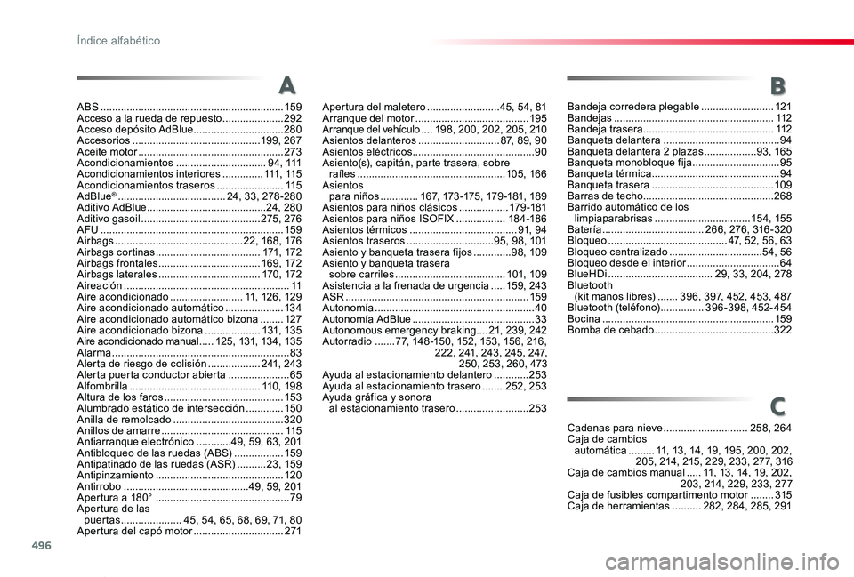 TOYOTA PROACE VERSO 2019 Manuale de Empleo (in Spanish) 496
ProaceVerso_es_Chap11_index-alpha_ed01-2019
ABS ...............................................................159Acceso a la rueda de repuesto .....................292Acceso depósito AdBlue .... TOYOTA PROACE VERSO 2019 Manuale de Empleo (in Spanish) 496
ProaceVerso_es_Chap11_index-alpha_ed01-2019
ABS ...............................................................159Acceso a la rueda de repuesto .....................292Acceso depósito AdBlue ....