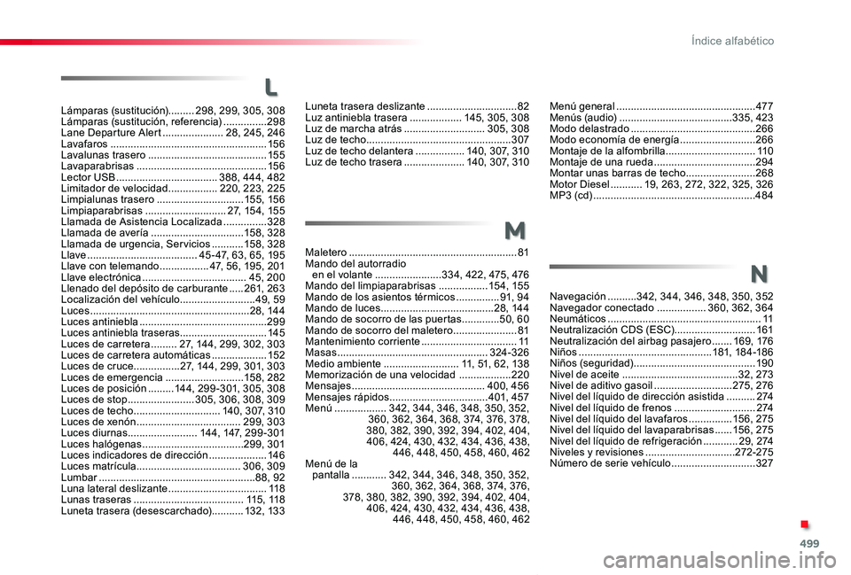 TOYOTA PROACE VERSO 2019 Manuale de Empleo (in Spanish) 499
ProaceVerso_es_Chap11_index-alpha_ed01-2019
Lámparas (sustitución).........298, 299, 305, 308Lámparas (sustitución, referencia) ...............298Lane Departure Alert .....................28, TOYOTA PROACE VERSO 2019 Manuale de Empleo (in Spanish) 499
ProaceVerso_es_Chap11_index-alpha_ed01-2019
Lámparas (sustitución).........298, 299, 305, 308Lámparas (sustitución, referencia) ...............298Lane Departure Alert .....................28,