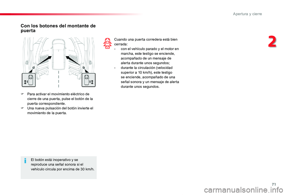 TOYOTA PROACE VERSO 2019 Manuale de Empleo (in Spanish) 71
ProaceVerso_es_Chap02_ouvertures_ed01-2019
F Para activar el movimiento eléctrico de cierre de una puerta, pulse el botón de la puerta correspondiente.F Una nueva pulsación del botón invierte e TOYOTA PROACE VERSO 2019 Manuale de Empleo (in Spanish) 71
ProaceVerso_es_Chap02_ouvertures_ed01-2019
F Para activar el movimiento eléctrico de cierre de una puerta, pulse el botón de la puerta correspondiente.F Una nueva pulsación del botón invierte e