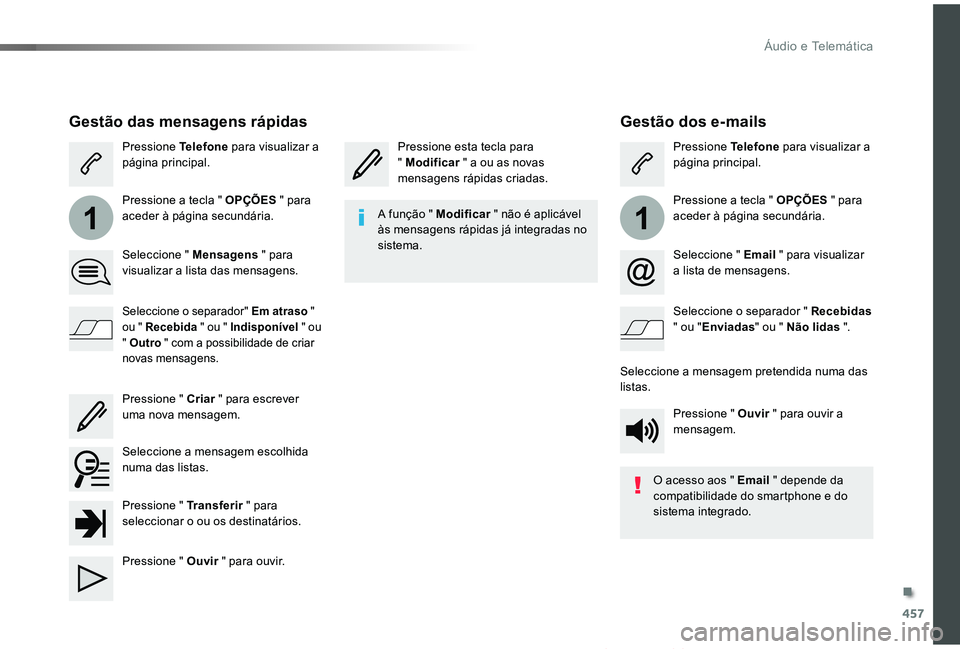 TOYOTA PROACE VERSO 2019  Manual de utilização (in Portuguese) 457
11
ProaceVerso_pt_Chap10c_RCC-1_ed01-2019
Gestão dos e-mails
Pressione esta tecla para  " Modificar " a ou as novas mensagens rápidas criadas.
Pressione Telefone para visualizar a págin