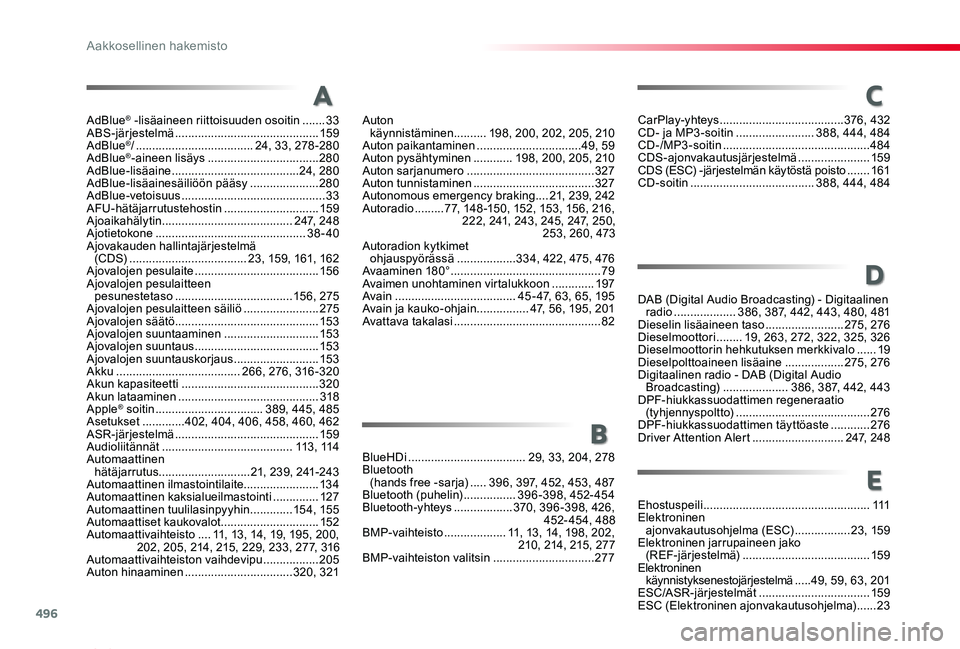TOYOTA PROACE VERSO 2019  Omistajan Käsikirja (in Finnish) 496
ProaceVerso_fi_Chap11_index-alpha_ed01-2019
AdBlue® -lisäaineen riittoisuuden osoitin .......33ABS-järjestelmä ............................................159AdBlue®/ ........................