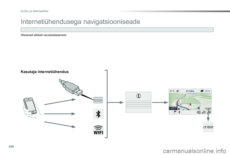 TOYOTA PROACE VERSO 2019  Kasutusjuhend (in Estonian) 358
12:13
23 °C
Proace verso_et_Chap10b_NAC-1_ed01-2019
Internetiühendusega navigatsiooniseade
Kasutaja internetiühendus
Olenevalt sõiduki varustustasemest. 
Audio ja telemaatika  