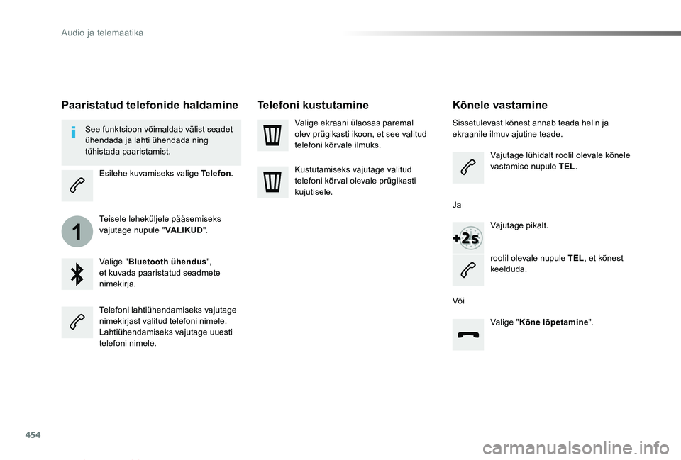 TOYOTA PROACE VERSO 2019 Kasutusjuhend (in Estonian) 454
1
Proace verso_et_Chap10c_RCC-1_ed01-2019
Kõnele vastamine
Sissetulevast kõnest annab teada helin ja ekraanile ilmuv ajutine teade.
Vajutage lühidalt roolil olevale kõnele vastamise nupule TEL TOYOTA PROACE VERSO 2019 Kasutusjuhend (in Estonian) 454
1
Proace verso_et_Chap10c_RCC-1_ed01-2019
Kõnele vastamine
Sissetulevast kõnest annab teada helin ja ekraanile ilmuv ajutine teade.
Vajutage lühidalt roolil olevale kõnele vastamise nupule TEL