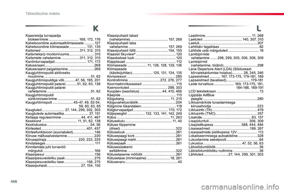 TOYOTA PROACE VERSO 2019 Kasutusjuhend (in Estonian) 498
Proace verso_et_Chap11_index-alpha_ed01-2019
Laadimine ................................................11, 268Laetuled ........................................140, 307, 310Laetuli ................ TOYOTA PROACE VERSO 2019 Kasutusjuhend (in Estonian) 498
Proace verso_et_Chap11_index-alpha_ed01-2019
Laadimine ................................................11, 268Laetuled ........................................140, 307, 310Laetuli ................