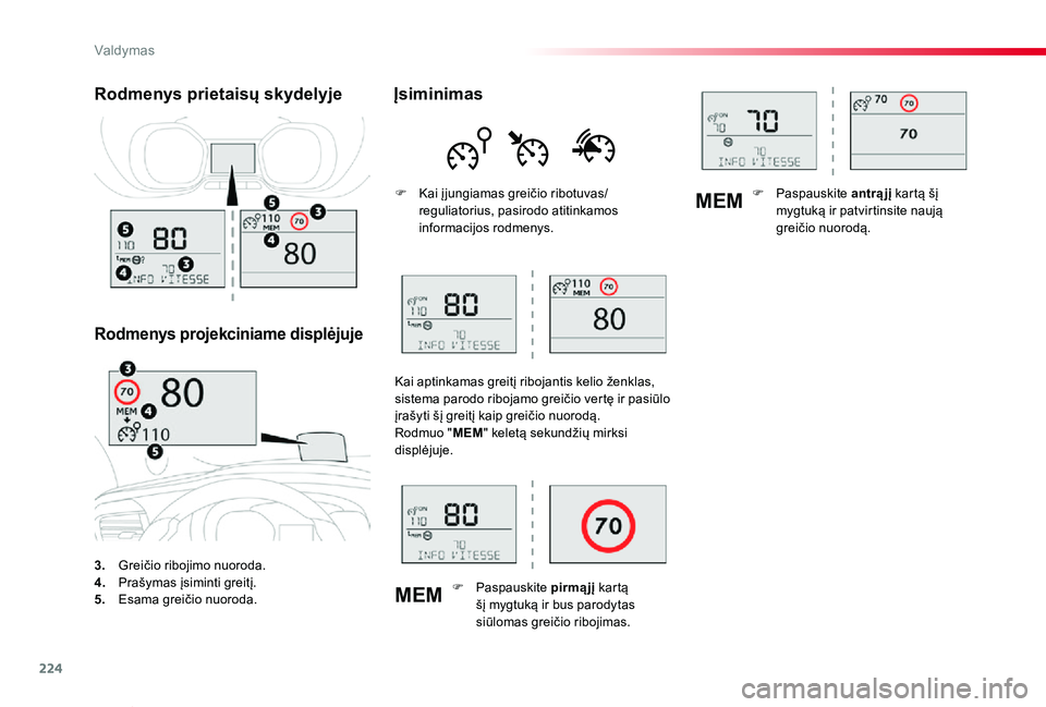 TOYOTA PROACE VERSO 2019 Eksploatavimo vadovas (in Lithuanian) 224
MEM
MEM
Proace verso_LT_Chap06_conduite_ed01-2019
3. Greičio ribojimo nuoroda.4. Prašymas įsiminti greitį.5. Esama greičio nuoroda.
Rodmenys prietaisų skydelyje
Rodmenys projekciniame displ TOYOTA PROACE VERSO 2019 Eksploatavimo vadovas (in Lithuanian) 224
MEM
MEM
Proace verso_LT_Chap06_conduite_ed01-2019
3. Greičio ribojimo nuoroda.4. Prašymas įsiminti greitį.5. Esama greičio nuoroda.
Rodmenys prietaisų skydelyje
Rodmenys projekciniame displ