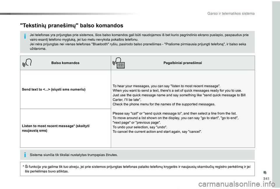 TOYOTA PROACE VERSO 2019  Eksploatavimo vadovas (in Lithuanian) 341
Proace verso_LT_Chap10b_NAC-1_ed01-2019
Balso komandosPagalbiniai pranešimai
Send text to <...> (siųsti sms numeriu)To hear your messages, you can say "listen to most recent message". Wh