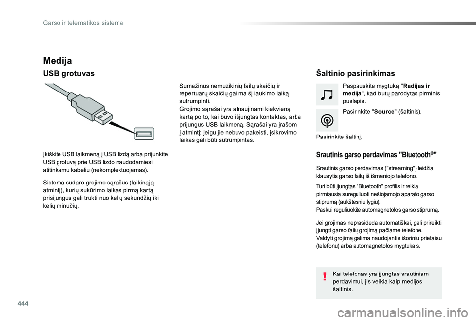TOYOTA PROACE VERSO 2019 Eksploatavimo vadovas (in Lithuanian) 444
Proace verso_LT_Chap10c_RCC-1_ed01-2019
Medija
USB grotuvasŠaltinio pasirinkimas
Pasirinkite "Source" (šaltinis).
Paspauskite mygtuką "Radijas ir medija", kad būtų parodytas p TOYOTA PROACE VERSO 2019 Eksploatavimo vadovas (in Lithuanian) 444
Proace verso_LT_Chap10c_RCC-1_ed01-2019
Medija
USB grotuvasŠaltinio pasirinkimas
Pasirinkite "Source" (šaltinis).
Paspauskite mygtuką "Radijas ir medija", kad būtų parodytas p
