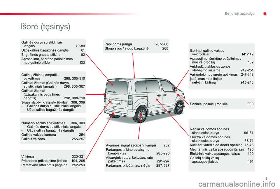 TOYOTA PROACE VERSO 2019  Eksploatavimo vadovas (in Lithuanian) 5
Proace verso_LT_Chap00b_vue-ensemble_ed01-2019
Numerio ženklo apšvietimas 306, 309- Galinės durys su stikliniais langais.-  Užpakalinis bagažinės dangtisGalinio vaizdo kamera  254Galinis vaizd