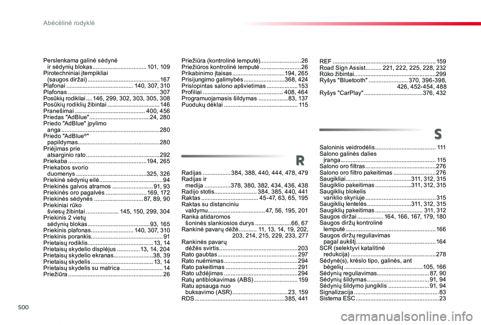 TOYOTA PROACE VERSO 2019 Eksploatavimo vadovas (in Lithuanian) 500
Proace verso_LT_Chap11_index-alpha_ed01-2019
REF ...............................................................159Road Sign Assist ..........221, 222, 225, 228, 232Rūko žibintai................ TOYOTA PROACE VERSO 2019 Eksploatavimo vadovas (in Lithuanian) 500
Proace verso_LT_Chap11_index-alpha_ed01-2019
REF ...............................................................159Road Sign Assist ..........221, 222, 225, 228, 232Rūko žibintai................
