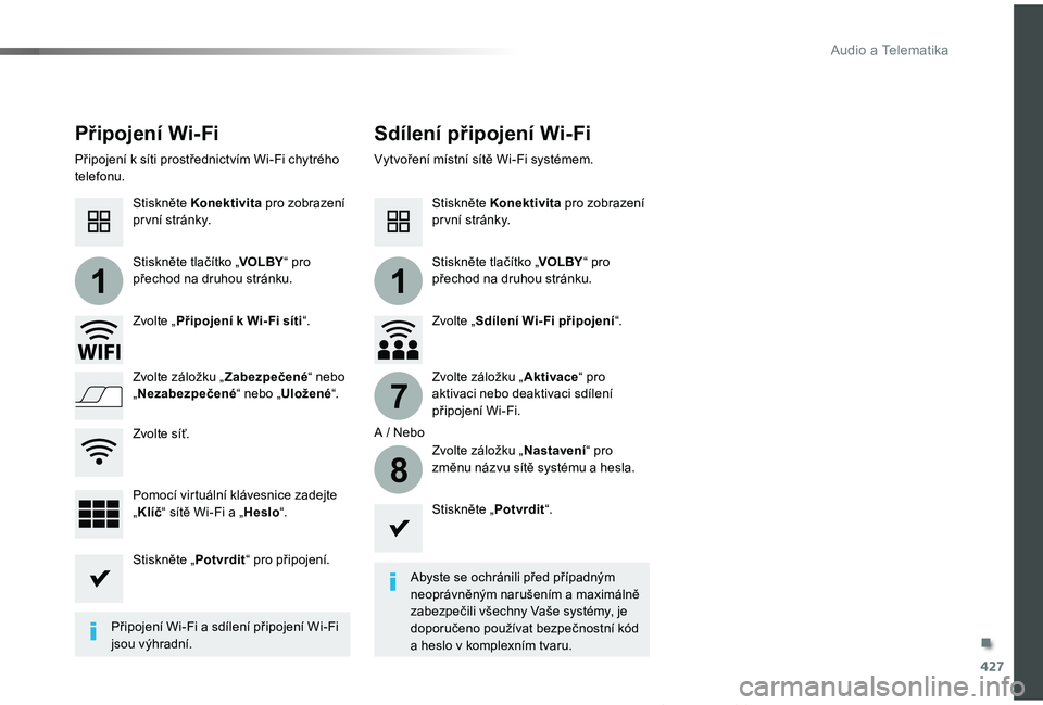 TOYOTA PROACE VERSO 2019 Návod na použití (in Czech) 427
11
7
8
Proace verso_cs_Chap10c_RCC-1_ed01-2019
Připojení Wi-FiSdílení připojení Wi-Fi
Abyste se ochránili před případným neoprávněným narušením a maximálně zabezpečili všechny TOYOTA PROACE VERSO 2019 Návod na použití (in Czech) 427
11
7
8
Proace verso_cs_Chap10c_RCC-1_ed01-2019
Připojení Wi-FiSdílení připojení Wi-Fi
Abyste se ochránili před případným neoprávněným narušením a maximálně zabezpečili všechny