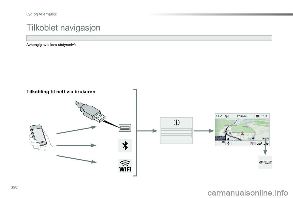 TOYOTA PROACE VERSO 2019  Instruksjoner for bruk (in Norwegian) 358
12:13
23 °C
ProAce_verso_NO_Chap10b_NAC-1_ed01-2019
Tilkoblet navigasjon
Tilkobling til nett via brukeren
Avhengig av bilens utstyrsnivå 
Lyd og telematikk  