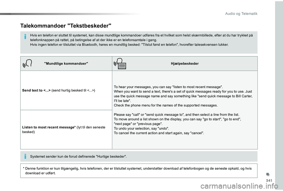 TOYOTA PROACE VERSO 2019  Brugsanvisning (in Danish) 341
ProaceVerso_da_Chap10b_NAC-1_ed01-2019
"Mundtlige kommandoer"Hjælpebeskeder
Send text to <...> (send hurtig besked til <...>)To hear your messages, you can say "listen to most recent 
