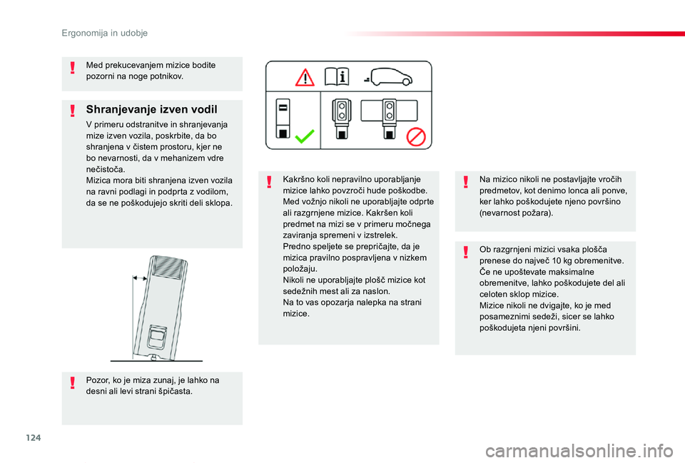TOYOTA PROACE VERSO 2019 Navodila Za Uporabo (in Slovenian) 124
Proace Verso_sl_Chap03_ergonomie-et-confort_ed01-2018
Med prekucevanjem mizice bodite pozorni na noge potnikov.
Kakršno koli nepravilno uporabljanje mizice lahko povzroči hude poškodbe.Med vož TOYOTA PROACE VERSO 2019 Navodila Za Uporabo (in Slovenian) 124
Proace Verso_sl_Chap03_ergonomie-et-confort_ed01-2018
Med prekucevanjem mizice bodite pozorni na noge potnikov.
Kakršno koli nepravilno uporabljanje mizice lahko povzroči hude poškodbe.Med vož