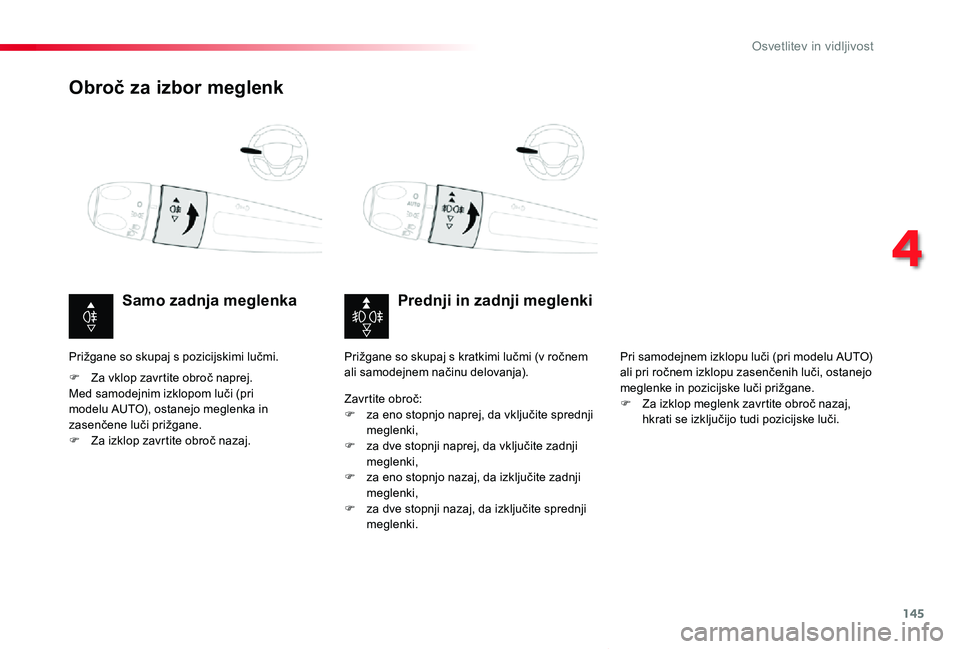 TOYOTA PROACE VERSO 2019 Navodila Za Uporabo (in Slovenian) 145
Proace Verso_sl_Chap04_eclairage-et-visibilite_ed01-2018
Obroč za izbor meglenk
Prednji in zadnji meglenkiSamo zadnja meglenka
F Za vklop zavrtite obroč naprej.Med samodejnim izklopom luči (pri TOYOTA PROACE VERSO 2019 Navodila Za Uporabo (in Slovenian) 145
Proace Verso_sl_Chap04_eclairage-et-visibilite_ed01-2018
Obroč za izbor meglenk
Prednji in zadnji meglenkiSamo zadnja meglenka
F Za vklop zavrtite obroč naprej.Med samodejnim izklopom luči (pri